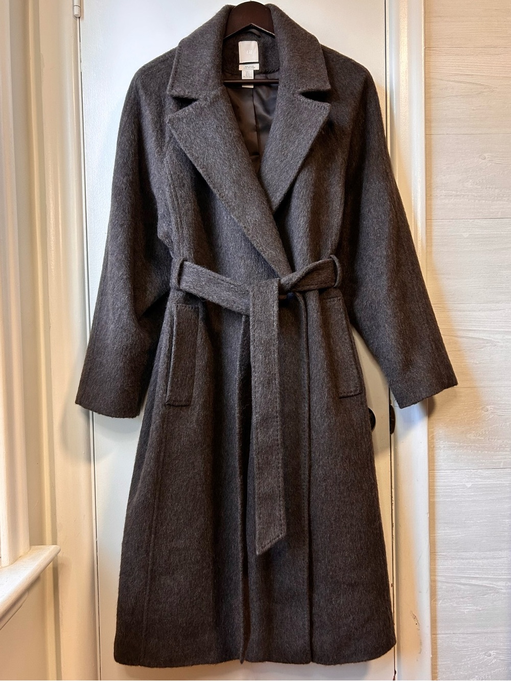 H&M Belted Long Wool Coat Brown